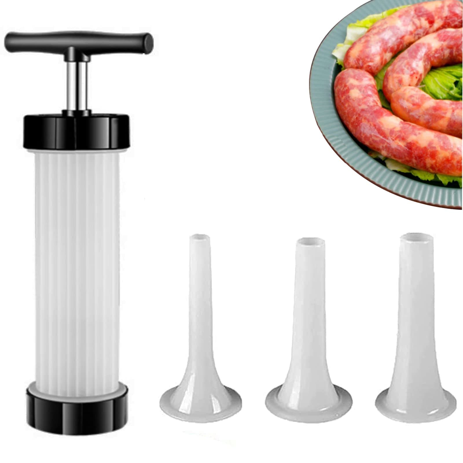 Sausage Stuffer - Homemade Manual Sausage Maker, Fast Meat Filling Machine, Food Grade Kitchen Sausage Stuffer Tool for Household Use (3 Stuffing Tubes)