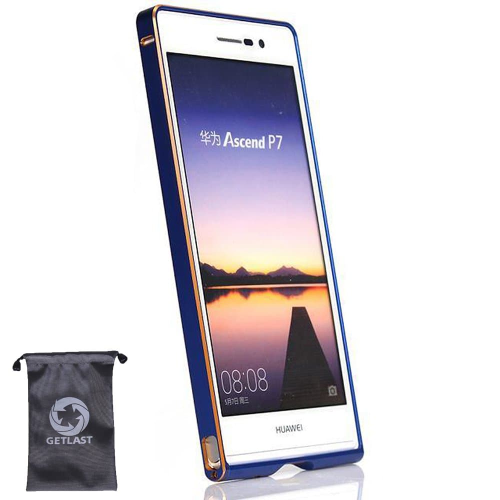MINUO - Huawei Ascend P7 Case, [Blue] Luxury Aluminum Metal Bumper Case for Huawei Ascend P7