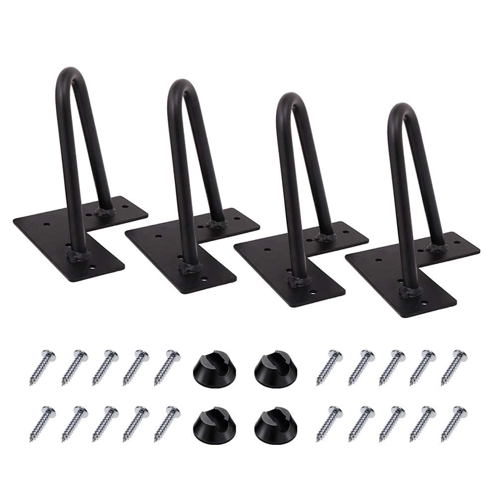 MSOBAIW 4 Inch Hairpin Legs, Heavy Duty Metal Table Legs for Cabinet, Wardrobe, TV Cabinets, Drawers, Nightstand, 3/8" Dia Satin Black Two-Rod Iron Wire Legs for DIY Furniture (4”, Black)