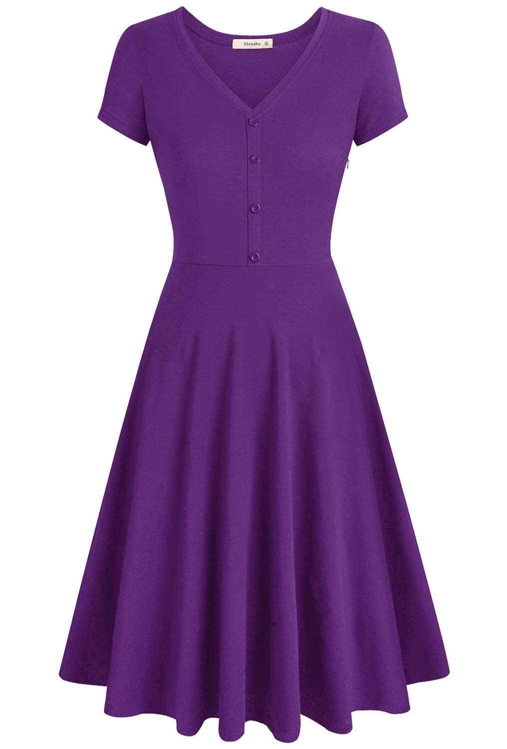 Women's V Neck Short Sleeve Button Casual Swing Midi Dress Purple XX-Large