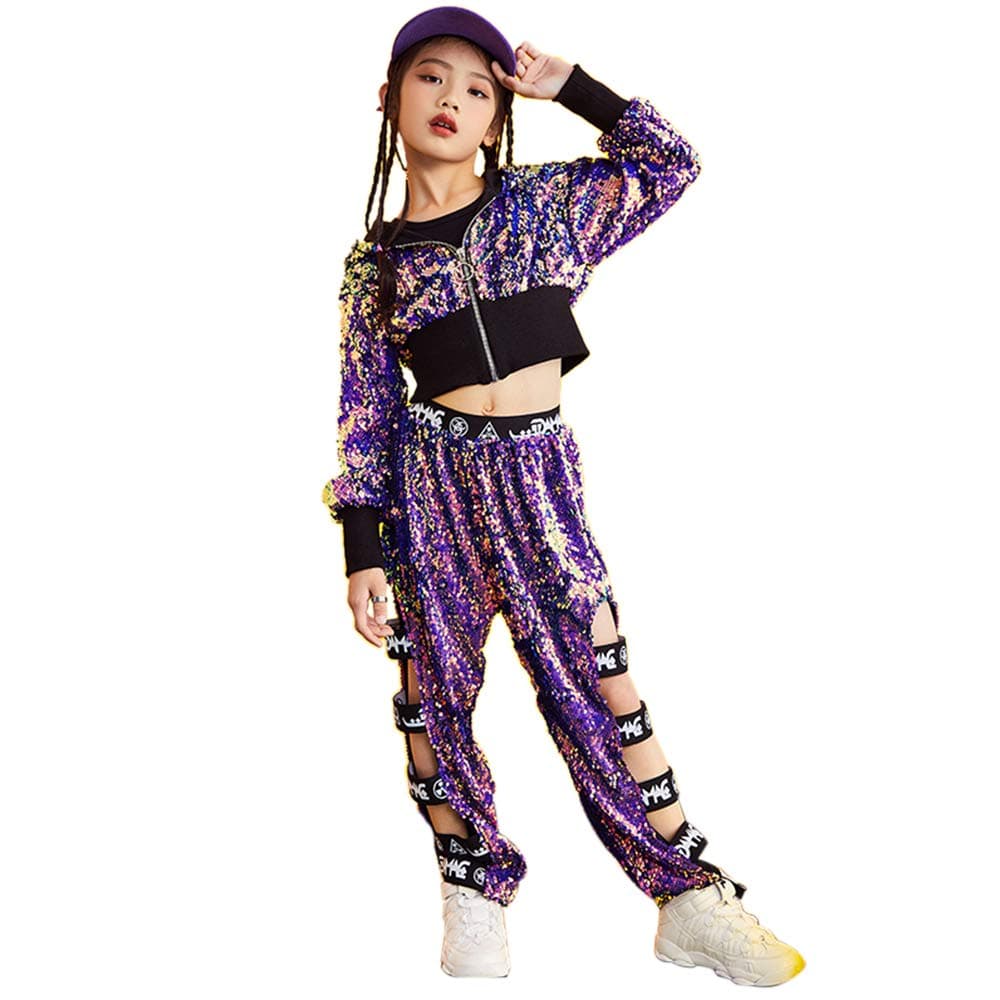 Moyuqi™ Girls Boys Modern Jazz Hip-Hop Dancewear Children Kids Dance Sequins Costumes