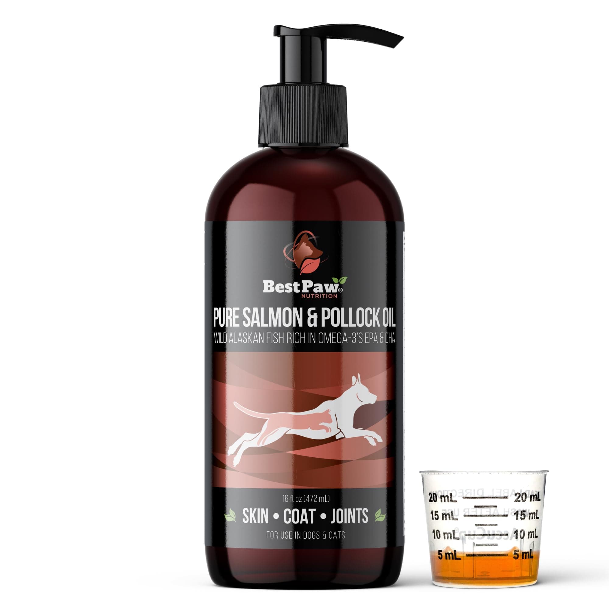 Wild Alaskan Salmon & Pollock Oil for Dogs & Cats – Fish Oil for Dogs Liquid Pump – Omega 3 EPA DHA – Skin & Coat, Itch & Shedding Support – Joint Supplement – 16 oz