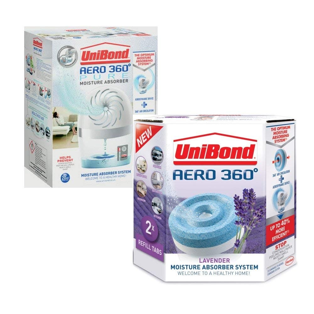 UniBond Aero 360 Pure Moisture Absorber Device (2X 450g Lavender Refill + 1 Device)