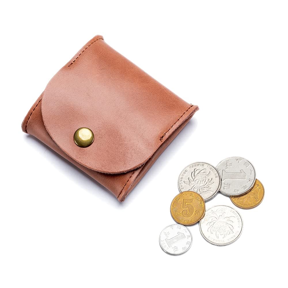 Zitokin Leather Coin Purse Change Pouch Japanese Style Coin Wallet Key Bag for Women Men, Brown, Small, Japanese Minimalism Style