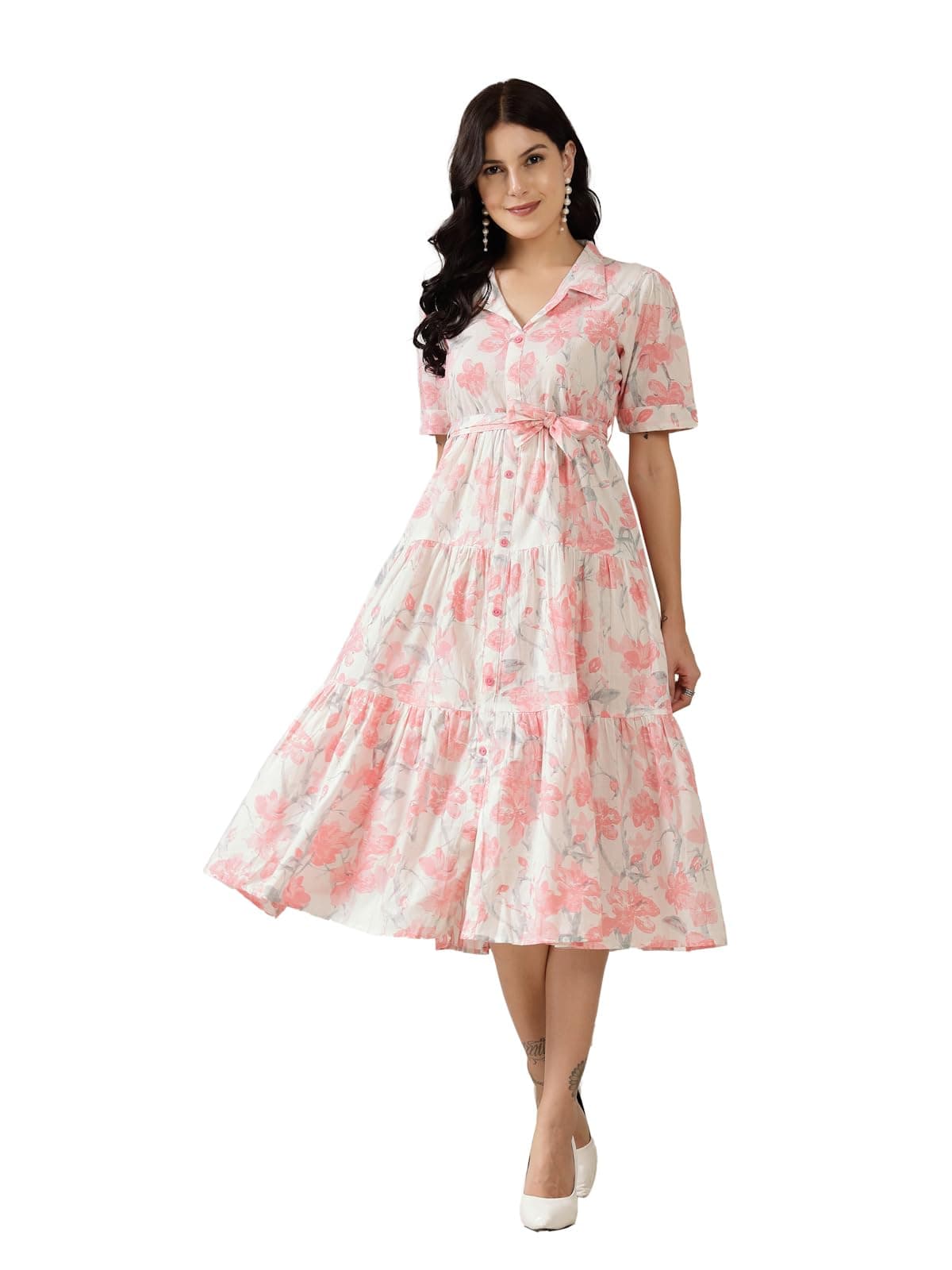 Women's Floral Printed Cotton Flared Dress