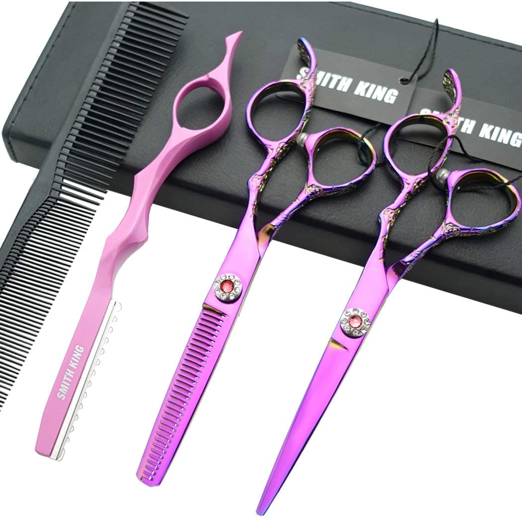 SmithkingProfessional Hair Cutting Scissors Set with Razor Comb Case,Hair cutting shears Hair Thinning shears with rose handle (5.5 inches)