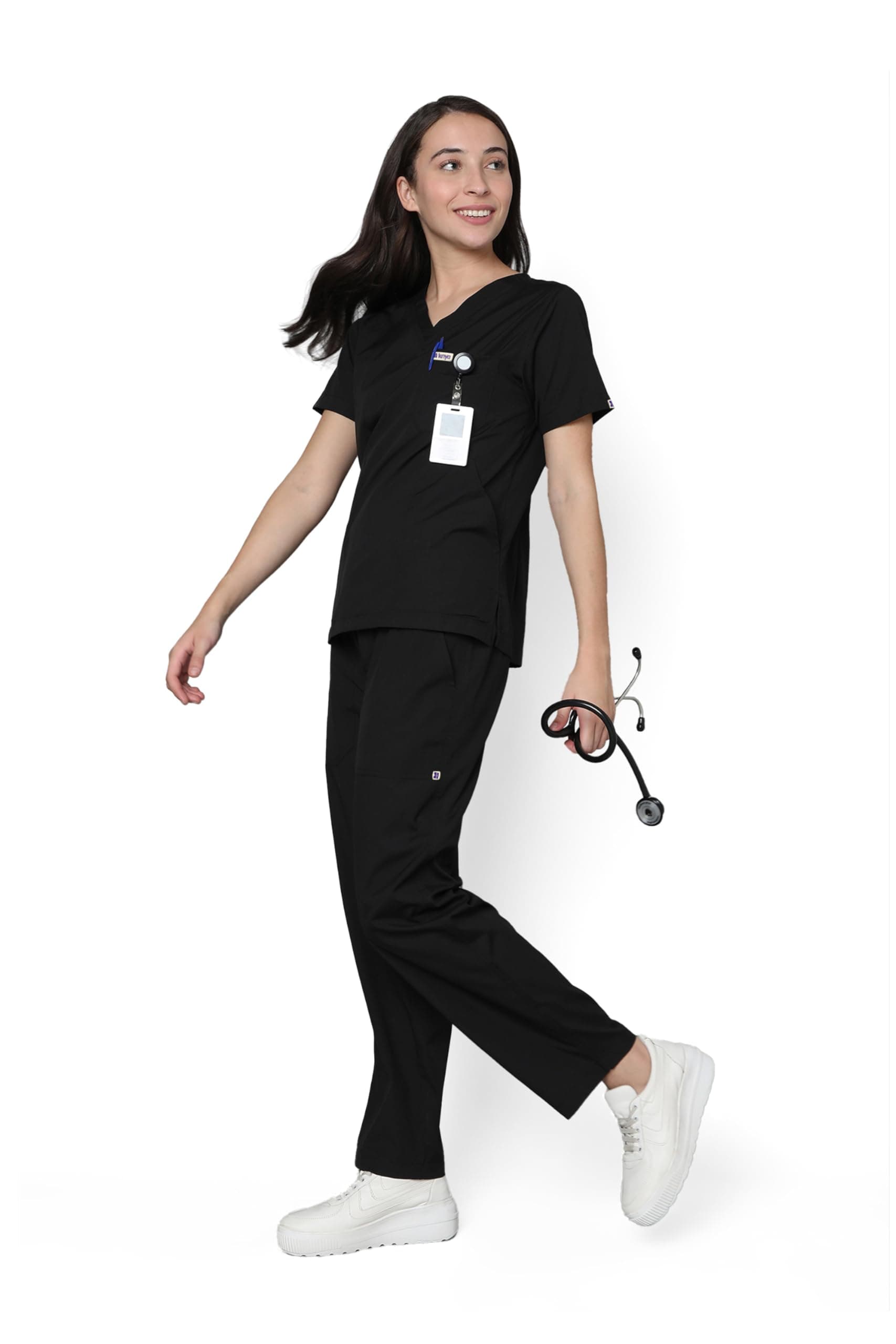 KNYA Classic Women's 5-Pocket New Gen Scrubsuit | V Neck | Flexibile & Comfortable Top & Bottom | Easily Accessible Pockets | Uniform for Doctors