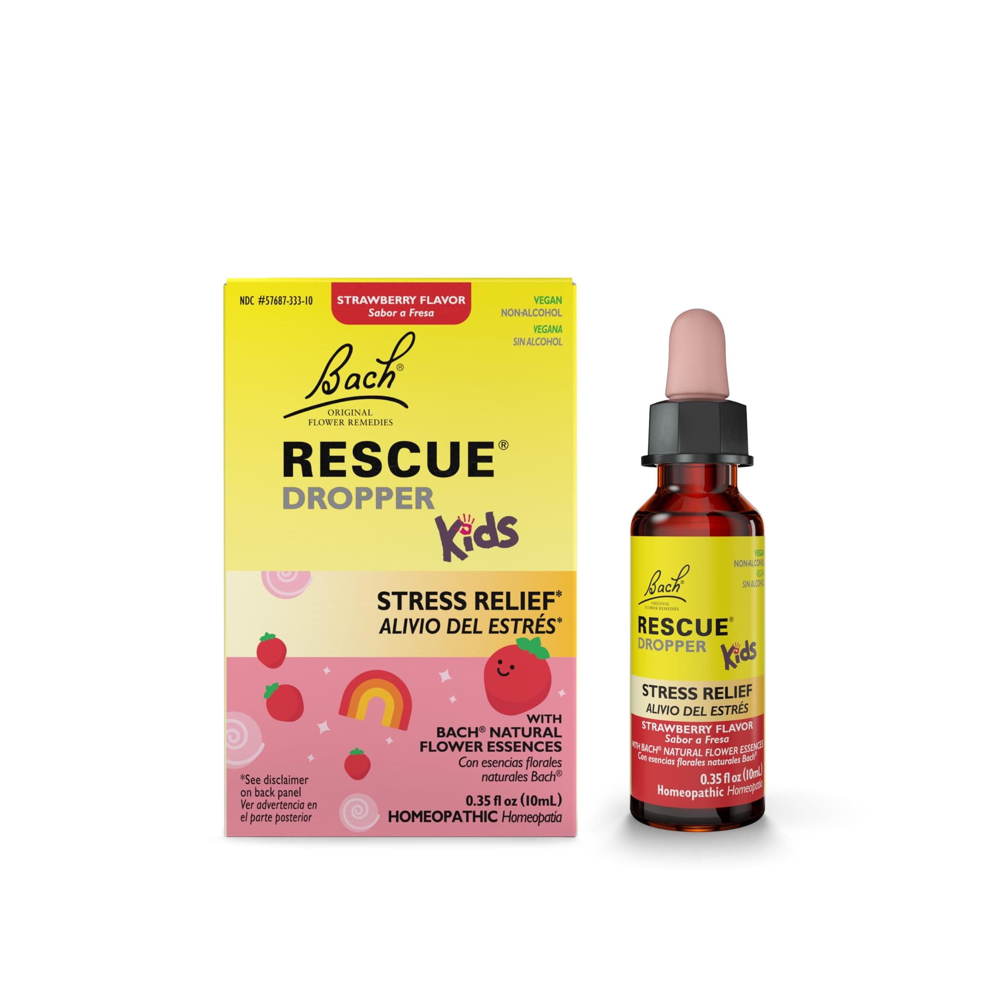 Bach RESCUE Kids Dropper, Natural Strawberry Flavor, Stress Relief for Children, Calming Aid, Homeopathic, Flower Essences, 10mL