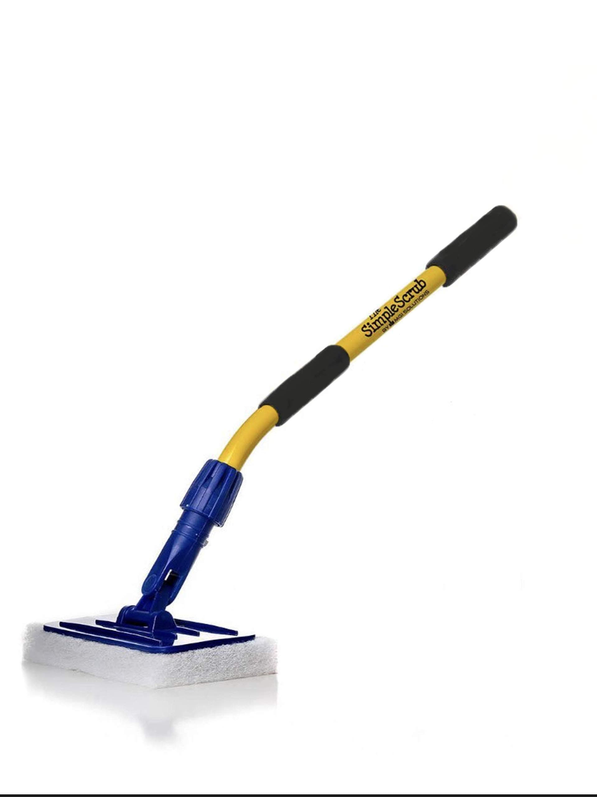 SHORTY Tile + Shower Scrubbing Mop Brush | Clean Bathroom, Kitchen, + Hard to Reach Places | Ergonomic Handle + Interchangeable, Reusable Heads | Handle + 1 White Cleaning Pad