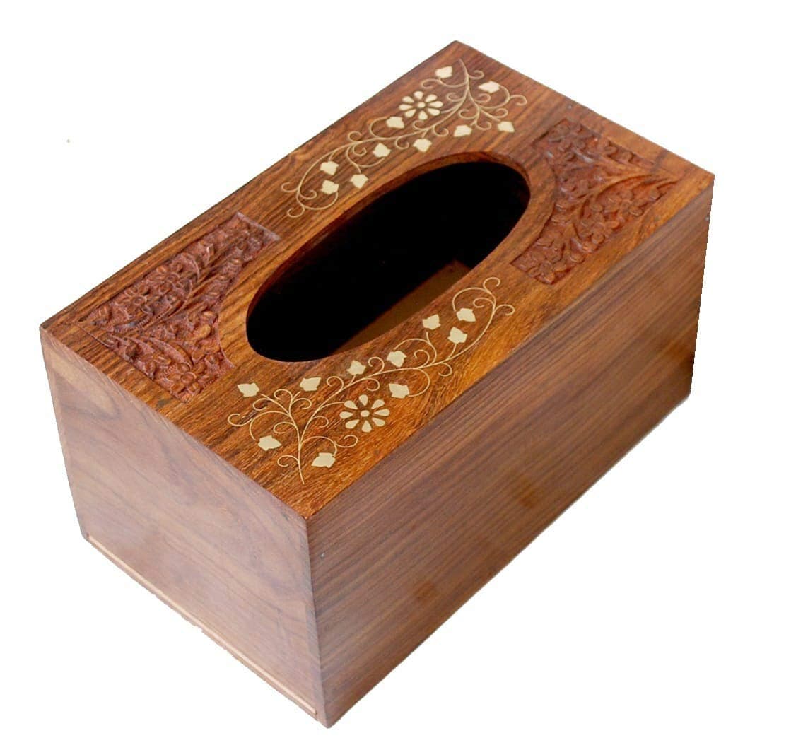 iBambooMart Tissue Box Holder, Wooden Tissue Box Cover Rectangular, Decorative Tissue Holder, Decorative Tissue Box Cover for Facial, Wipe, Napkin