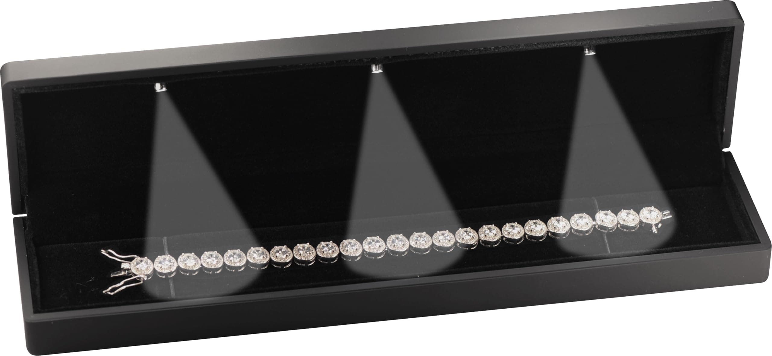 Jewellery Pak LEDブラックブレスレットボックス。ラグジュアリーLEDブレスレットネックレスジュエリーギフトボックス、ライト付き、レディース、ガールズ用、メンズボックス寸法8.86(幅)×1.97インチ(奥行き)×1.38(高さ)。