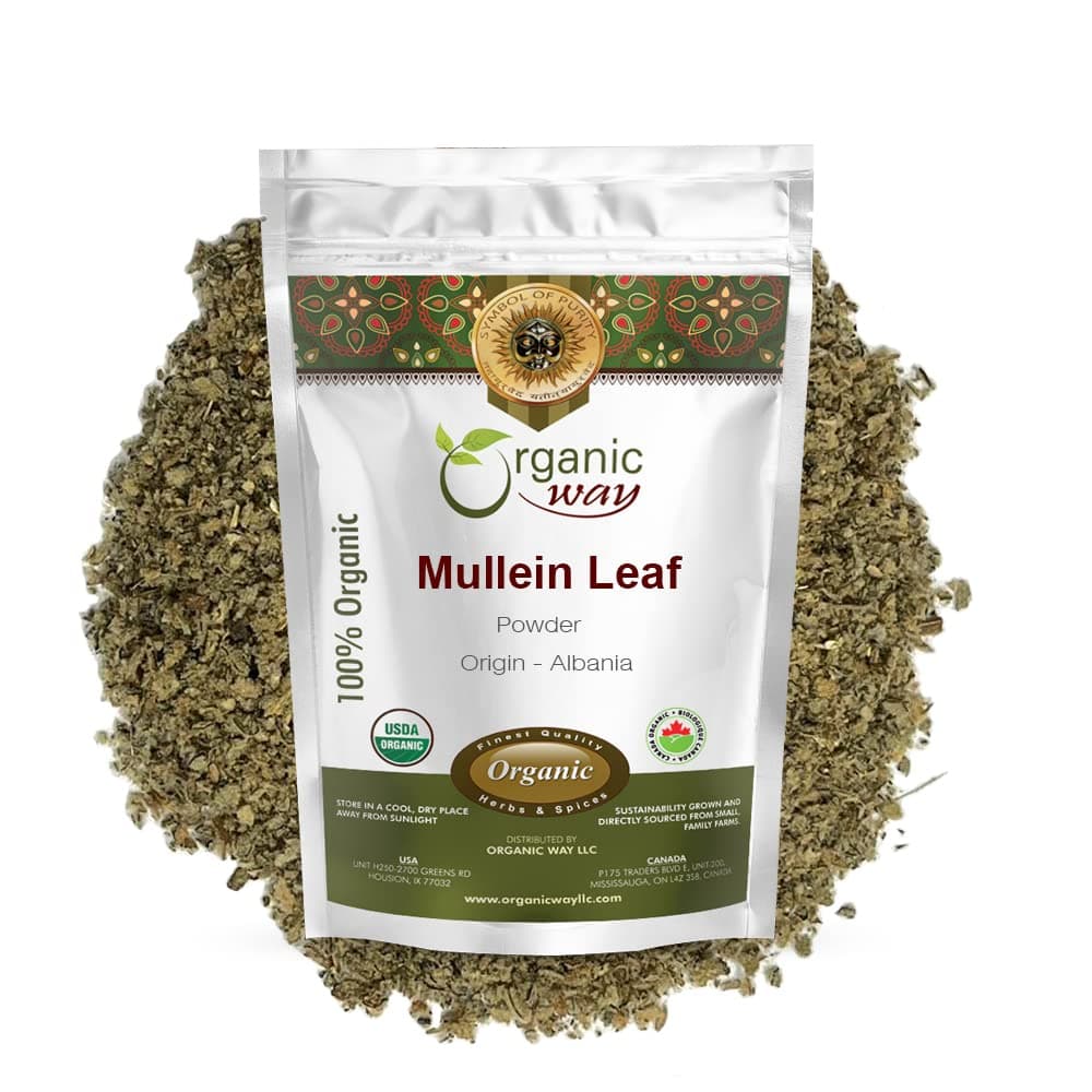 Organic Way Mullein Leaf Powder (Verbascum thapsus) - European Wild-Harvest | Organic & Kosher Certified | Vegan, Non GMO & Gluten Free | USDA Certified | Origin - Albania (4 Oz)
