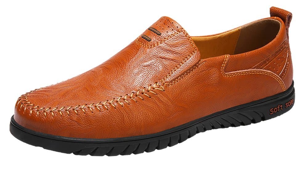 Sanyge Men's Leather Shoes Slip on Casual Loafers Driving Moccasin Shoes(Sanyge1858R.Brown47)