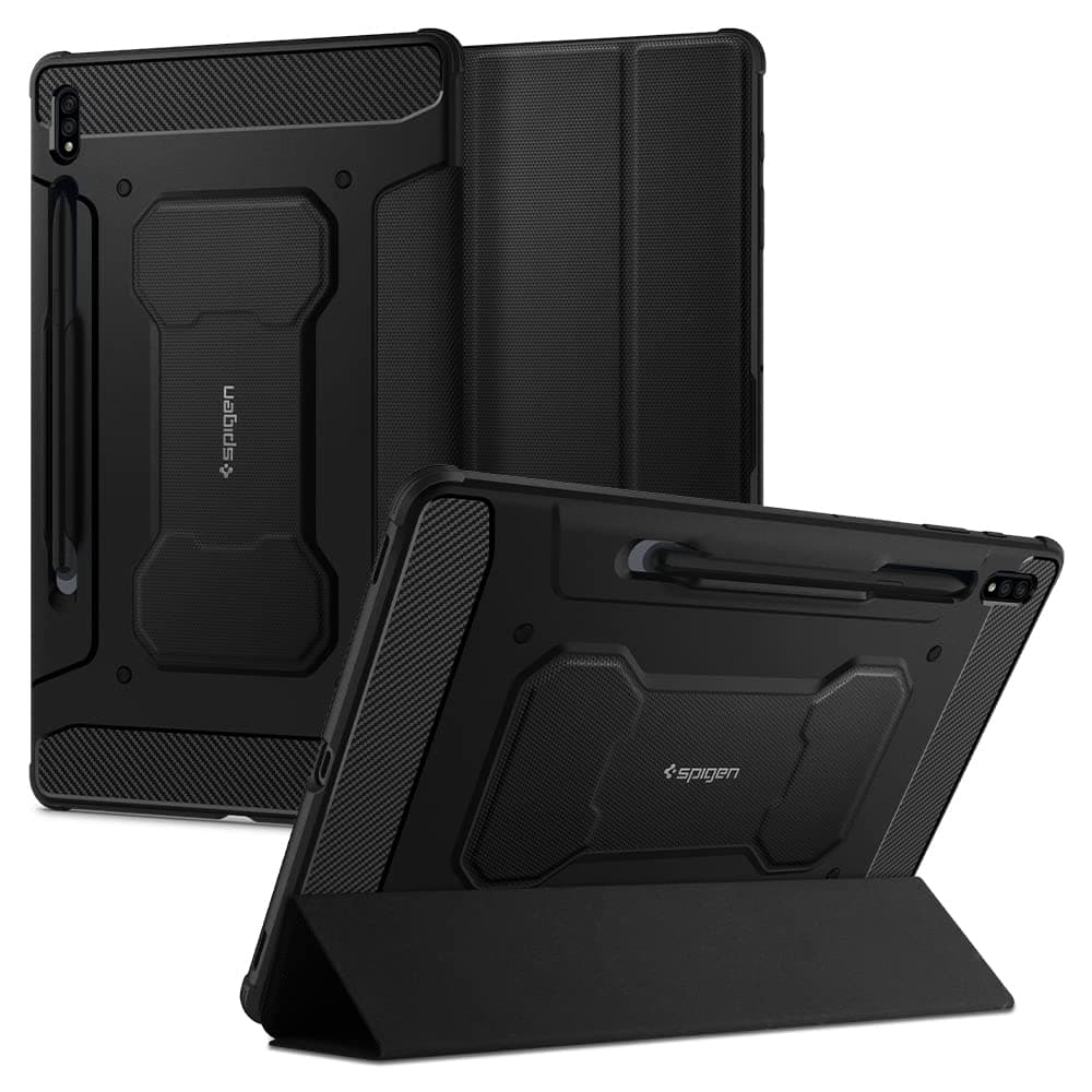 for Galaxy Tab S8 Plus Case (2022), Galaxy Tab S7 Plus Case (2020), Rugged Armor Pro Protective Tri-Fold Cover and S Pen Holder, 12.4 inch, Black