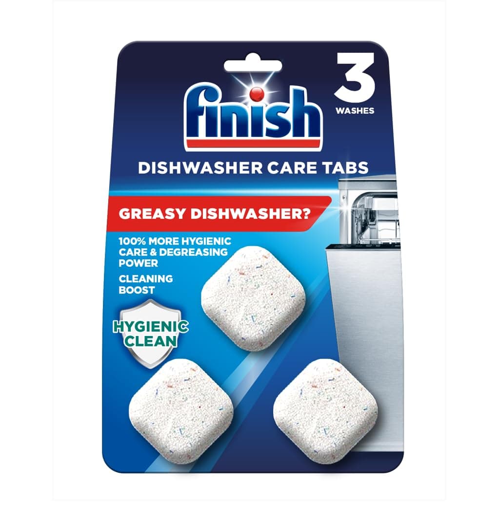 Finish, Dishwasher Cleaner, in-Wash Tablets, 3 Tabs, Cleans Hidden Parts, 100 Percent More Grease Removal Actives Than Detergent Alone