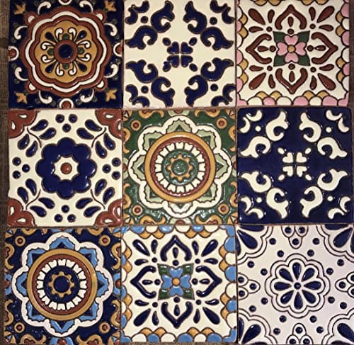 Ceramic Relief Talavera Mexican Tile 4x4", 9 MIXED DESIGNS (NO STICKERS)