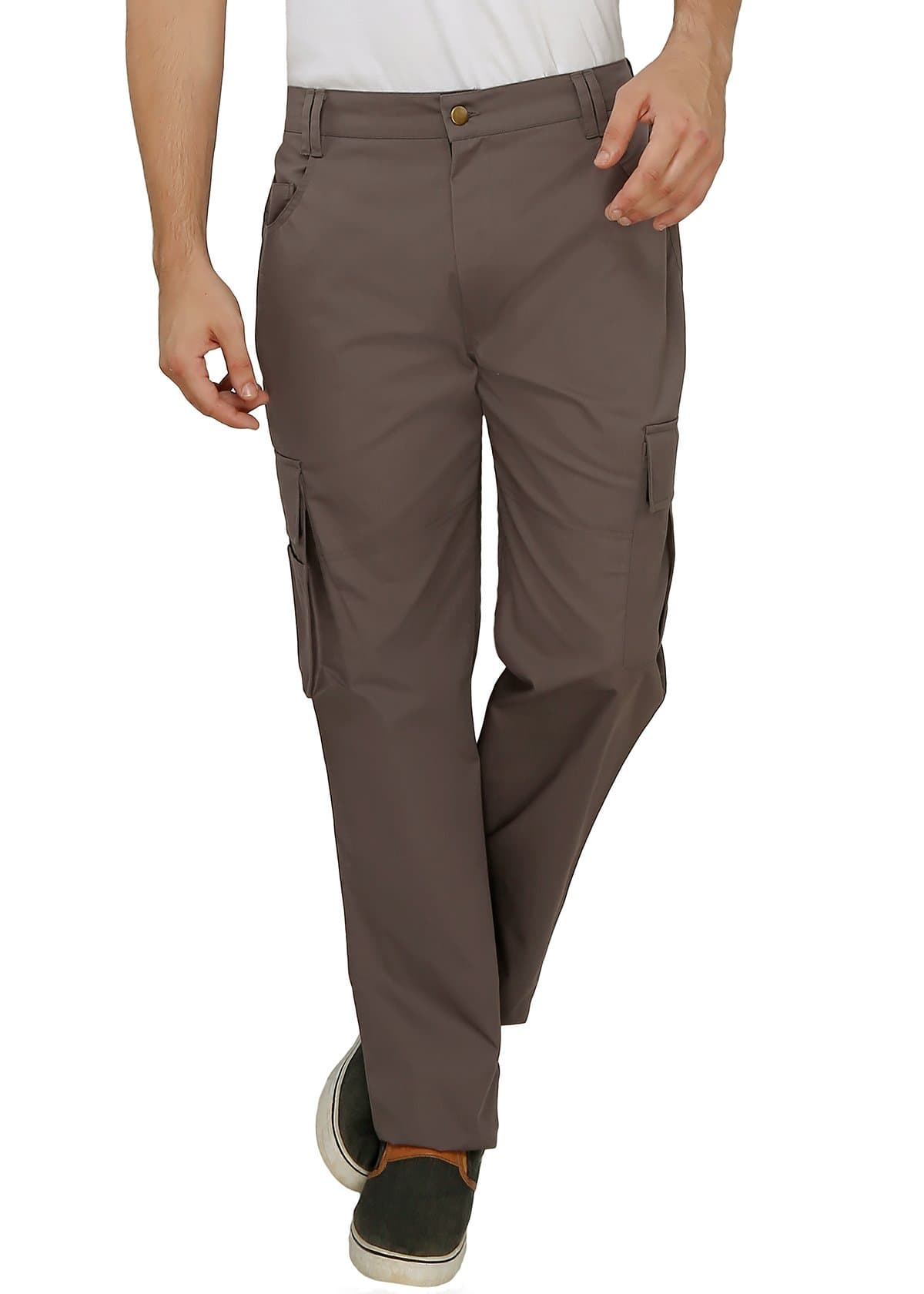 ASHDANOutdoor Solid Cargos. Regular Fit. Multi-Utility Pockets. Sturdy Polyester-Cotton Blended Cargo Trousers