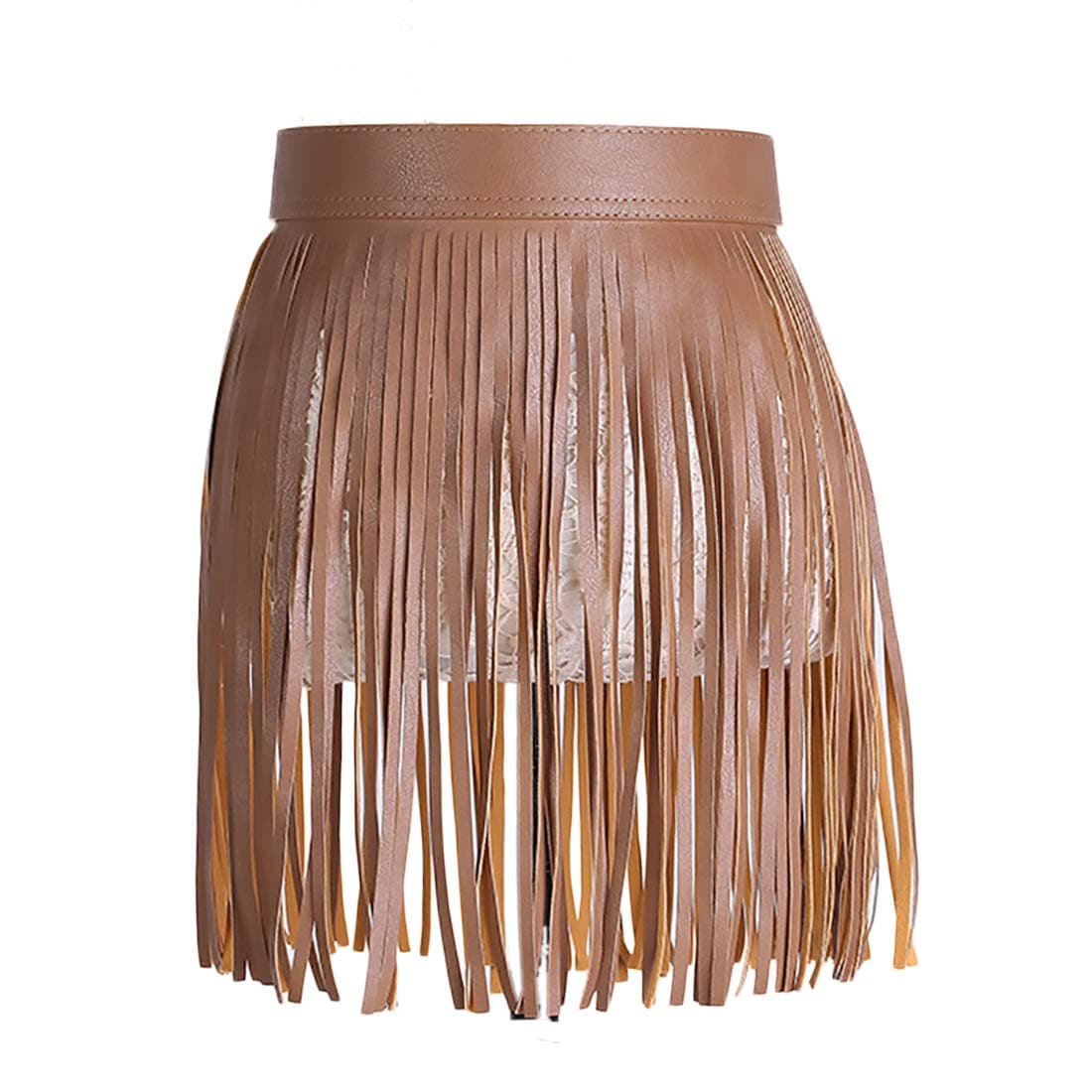 Women Fringe Tassel Skirt Belt Punk PU Leather Vintage Adjustable Waistband Gypsy Style Belt for Pants Party Rocker Dance