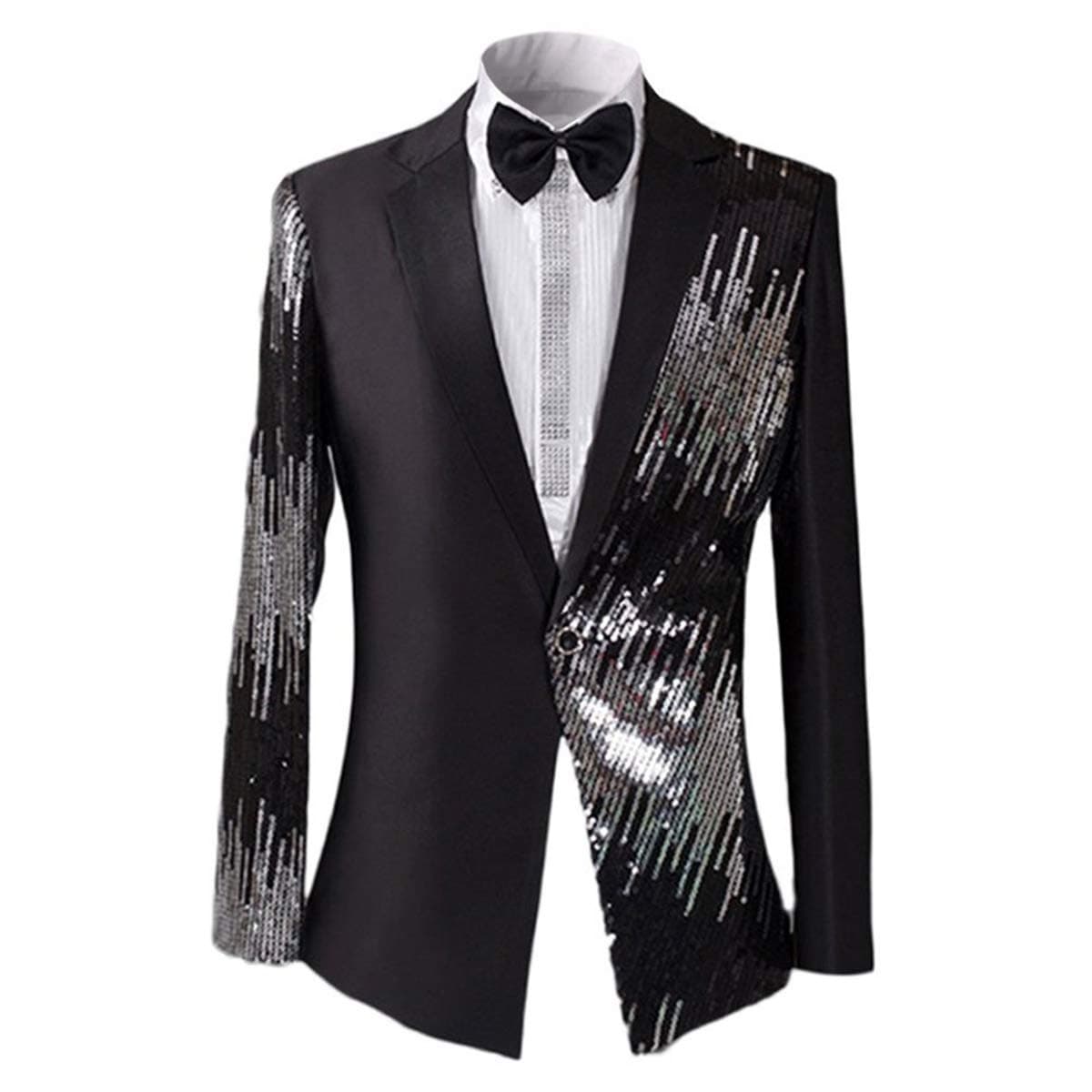 CloudstyleMens Stylish Dinner Tux Dress Blazer Slim Fit Gold Sequin Suit Jacket Sport Coat