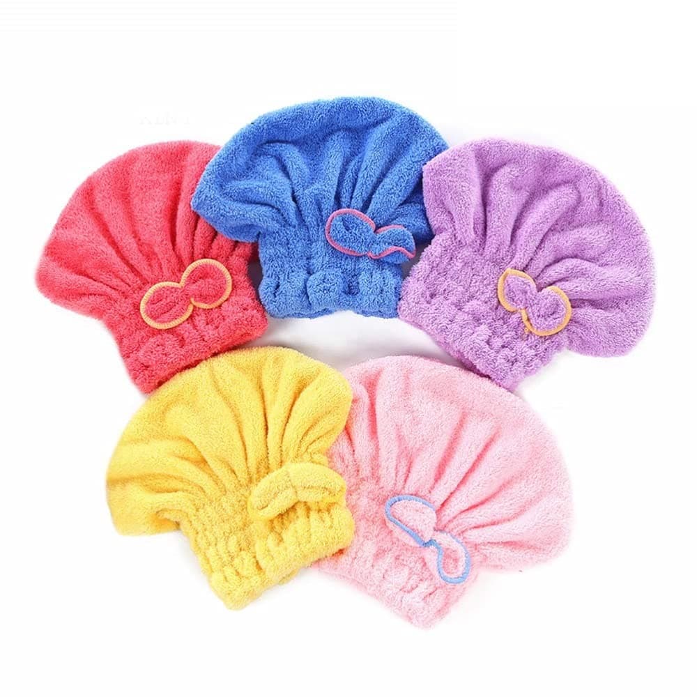Microfiber Hair Towel Wrap for Women, 5 Pack Fast Coral Velvet Bowknot Drying Hair Turban Wrap,Absorbent Head Hair Towels for Kids