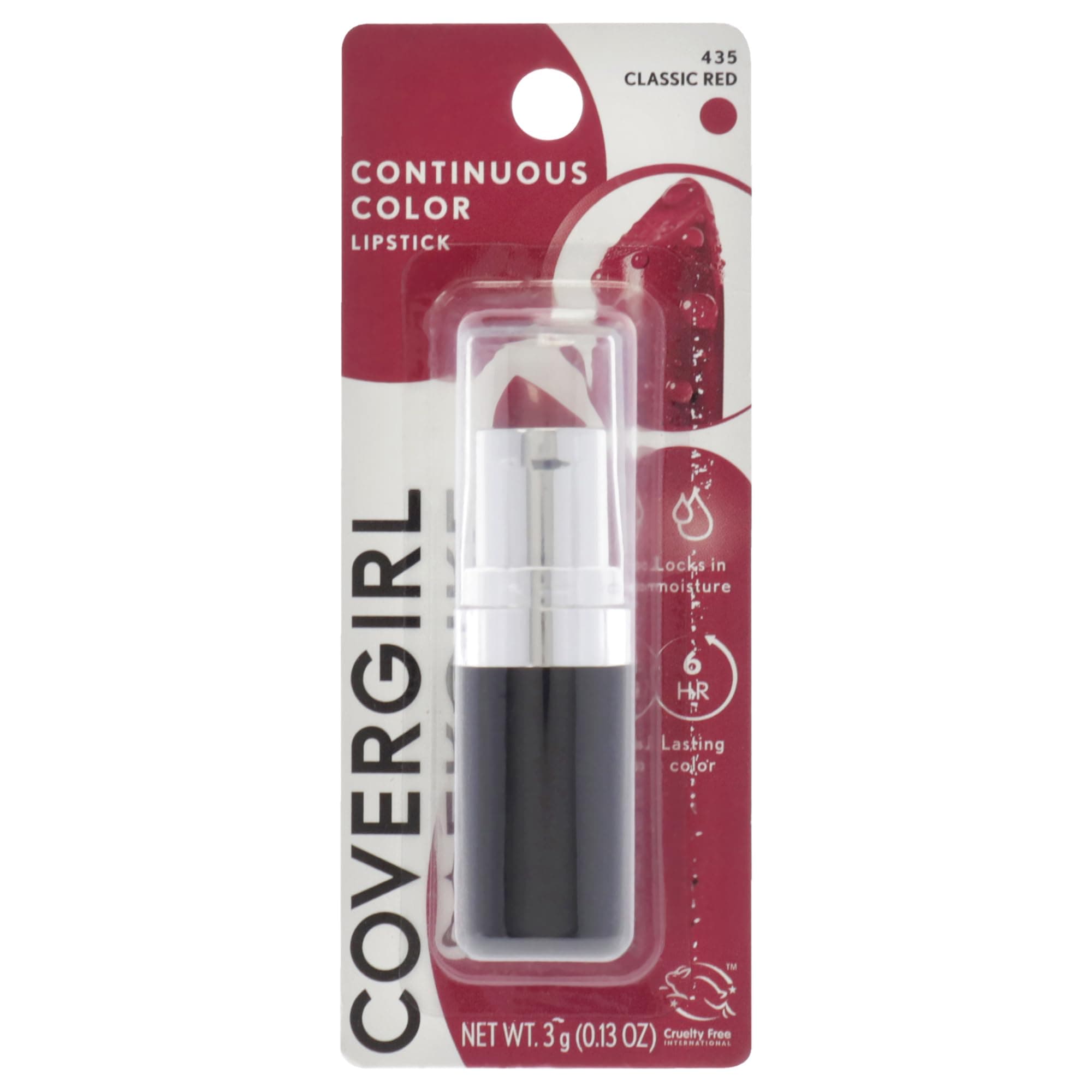COVERGIRL Continuous Color Lipstick Classic Red 435, 13 oz (packaging may vary)