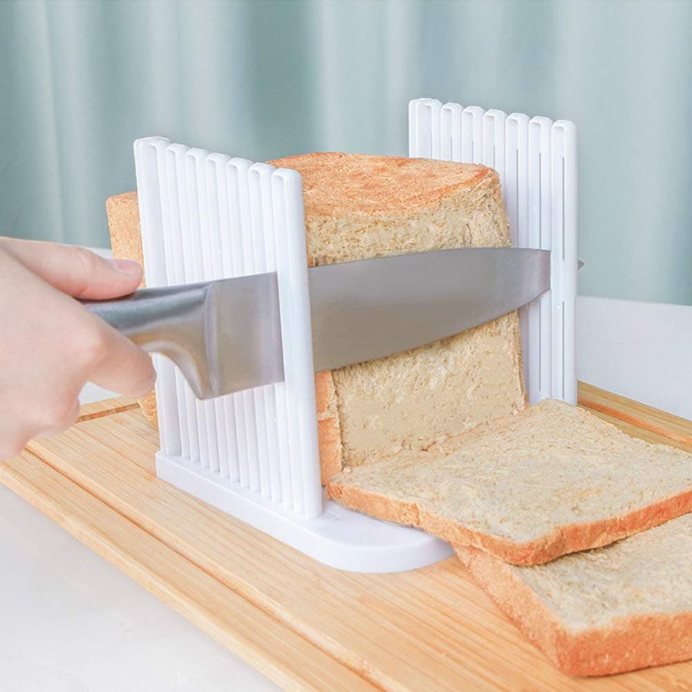 Bread Slicer Toast Slicer Bread Toast Slicer Bagel Loaf Slicer Sandwich Maker Toast Slicing Machine Folding and Adjustable Thicknesses Bread Cutter (White, 1pcs)