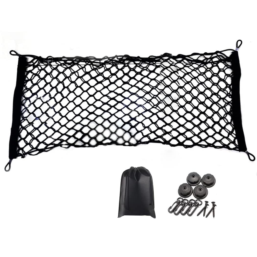 Premium Quality Adjustable Elastic Cargo Net Universal Stretchable Truck Net with Hooks,Storage Bag for Car, SUV, Truck, Pickup Trucks Black 35x16in