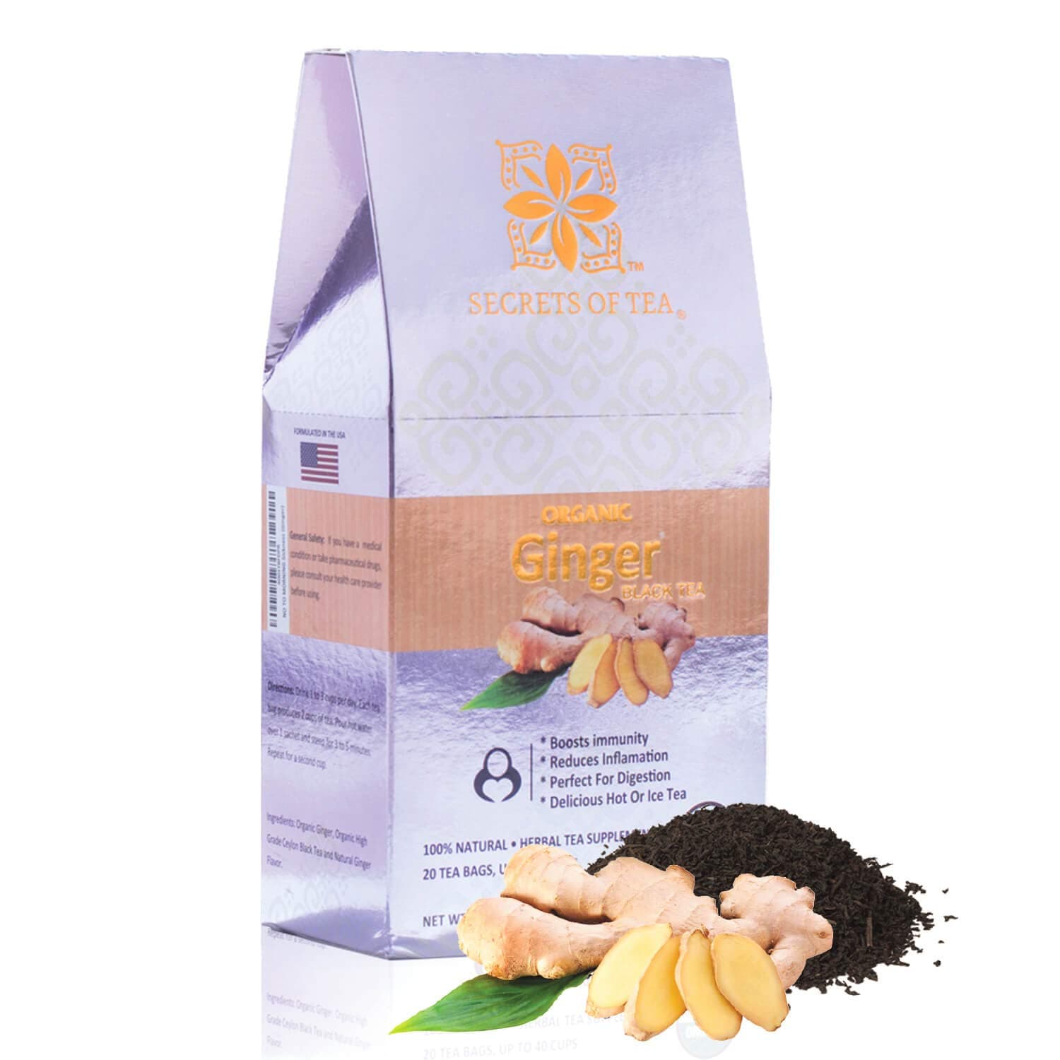 Secrets Of Tea- Ginger Black Tea- Certified USDA Organic- 20 Sachets- 40 Servings- 20 Count (Pack Of 1)