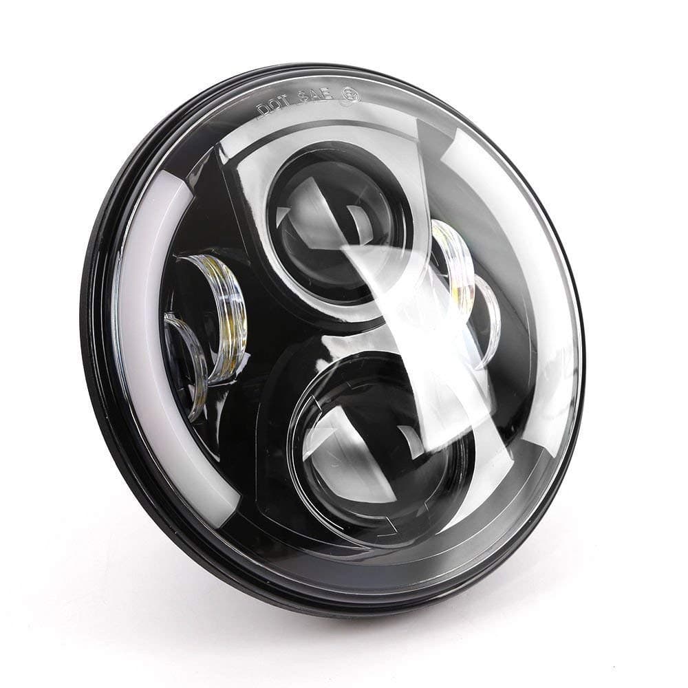 EASEZAP 7 Inch High/Low Beam Headlight with Dual LED Indicator Cum DRL for for Harley Davidson Motorcycle, Bullet Classic 350, Jeep (Vertical Ring)