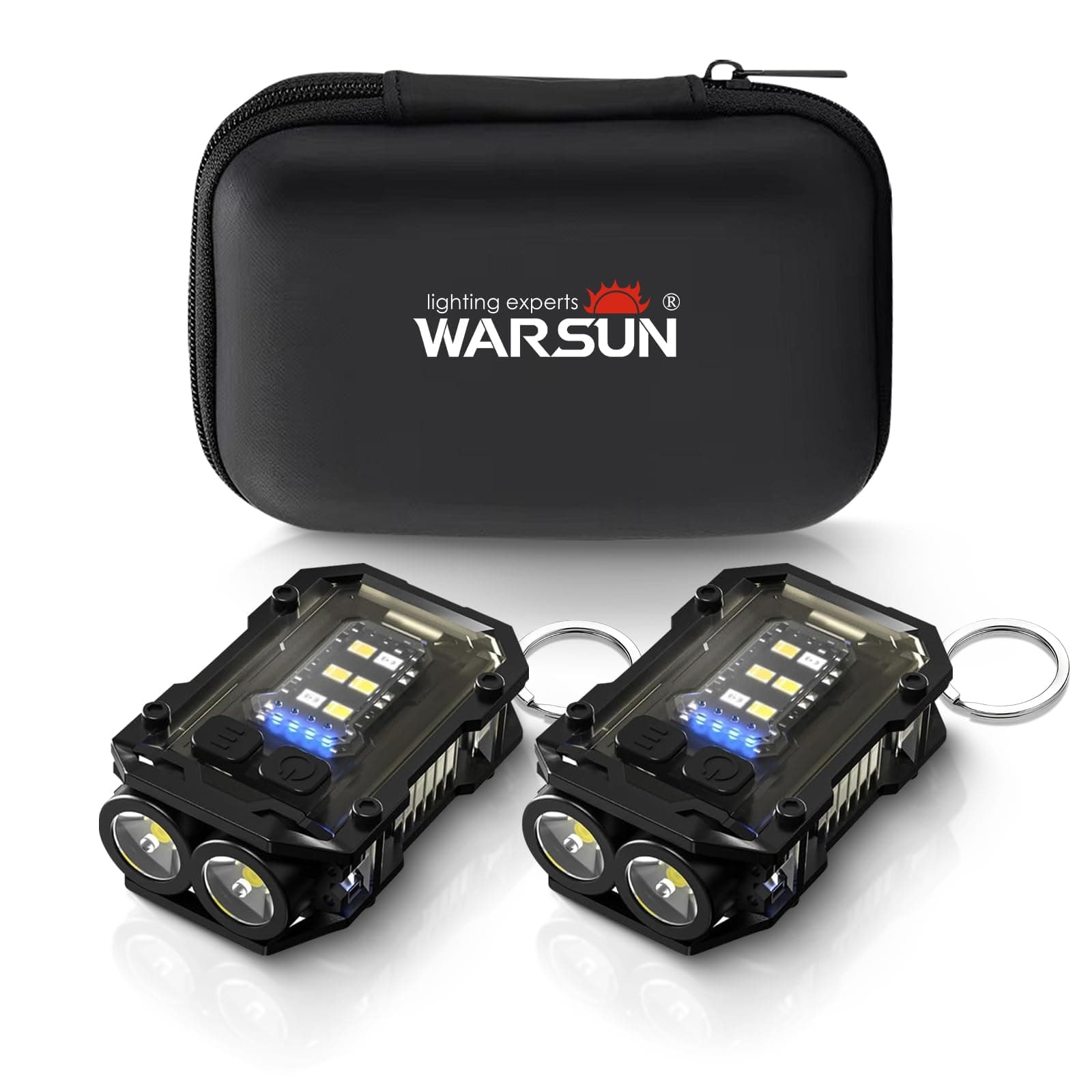 WARSUN Mini Keychain Flashlight 300 Lumens, 2-Pack – Rechargeable Magnetic EDC Cap Light, Clip-On Pocket Light with COB Wide Beam for Work, Camping, Dog Walking