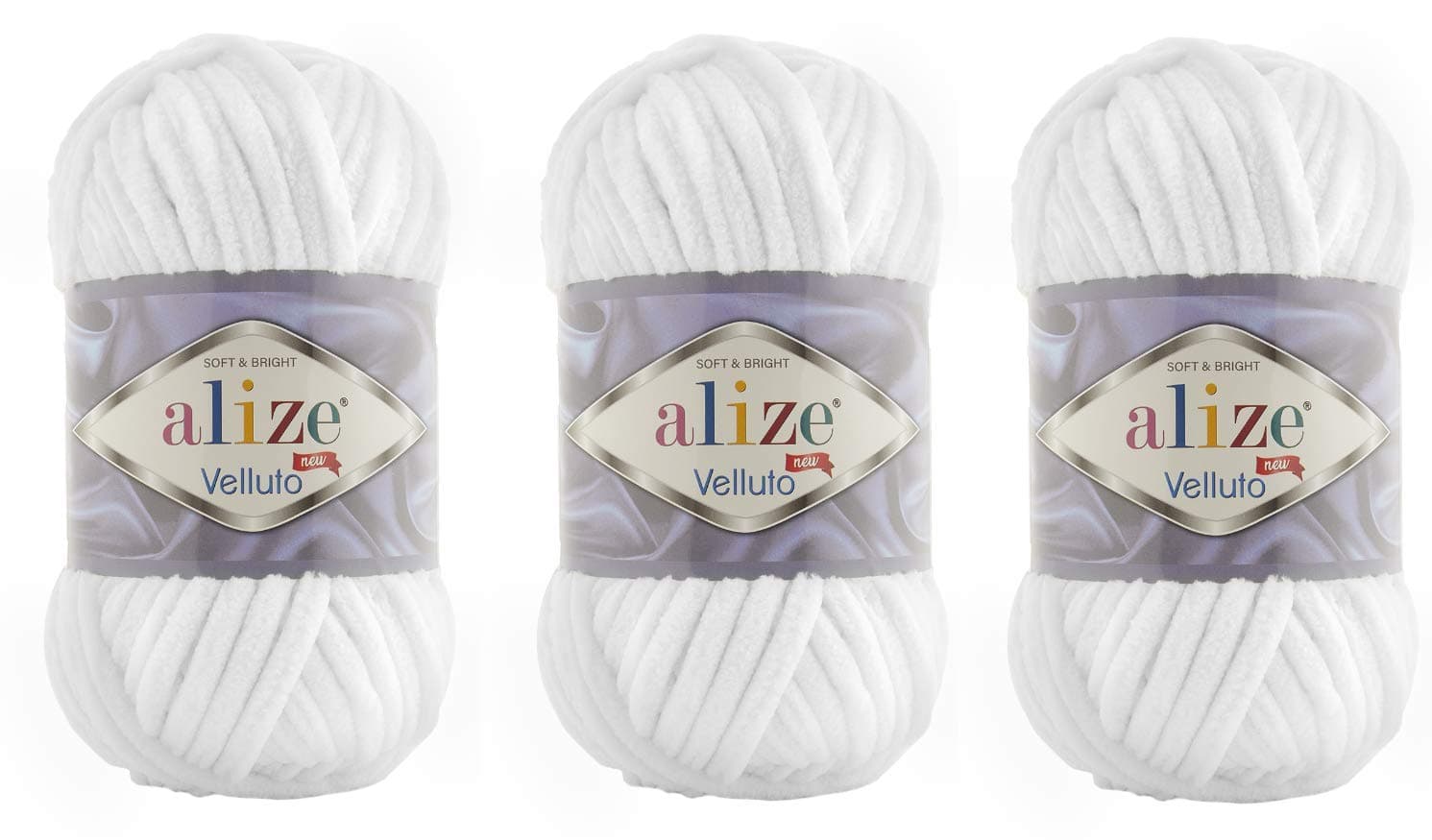 Velluto 100% MicroPolyester Baby Blanket Yarn Lot of 3 skn 225 Yards 3x100gram, Yarn Weight: Super Bulky 6 (55 White)