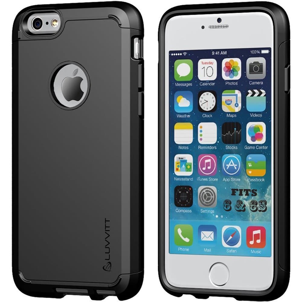 LUVVITT [Ultra Armor] Shock Absorbing Case Best Heavy Duty Dual Layer Tough Cover for Apple iPhone 6 / iPhone 6s (4.7) - Black