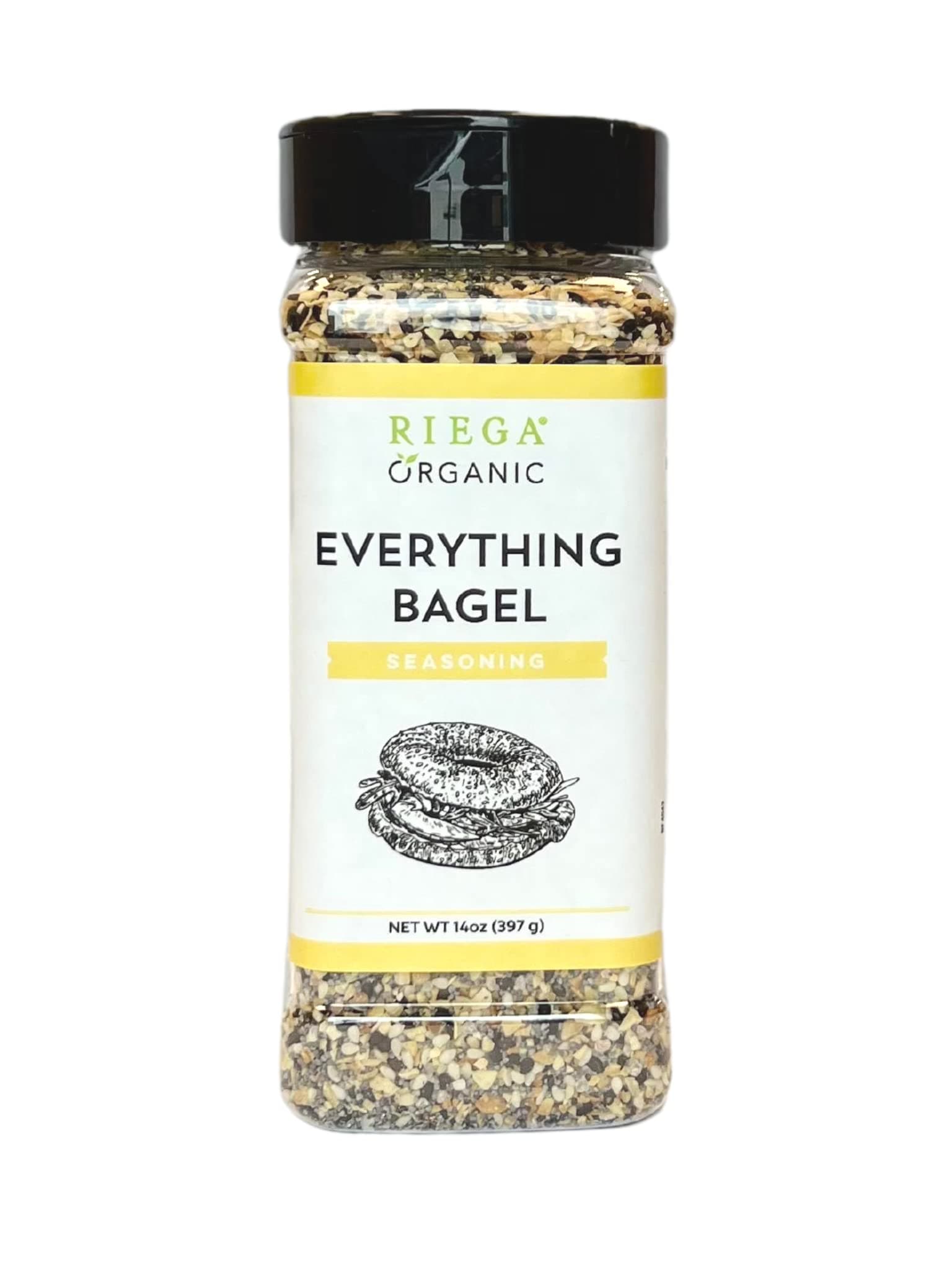 Riega Everything Bagel Seasoning Blend, Organic Spice Mix with Garlic, Onion, Salt, Sesame, and Poppy Seeds, 14 oz
