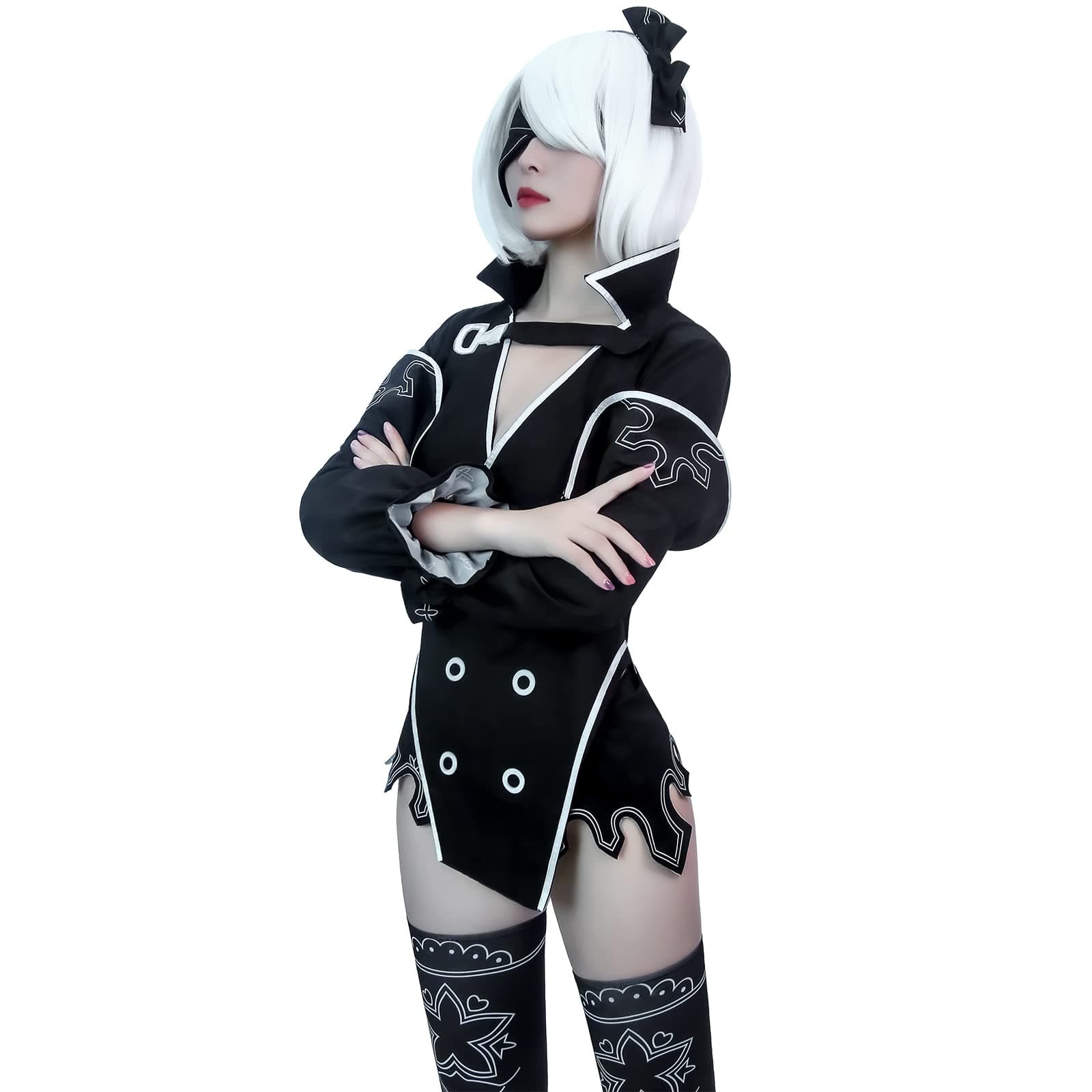 Women NieR 2B Cosplay Costume, Anime NieR Reincarnation Outfits No 2 Type B Character Roleplay Costume Set