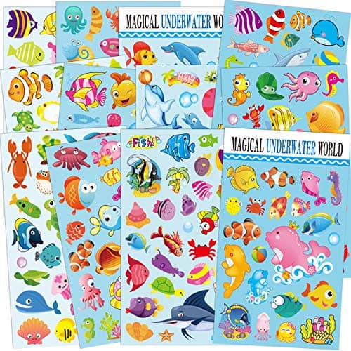 HORIECHALY Stickers for Kids, 12 Sheets Marine Animals Stickers.