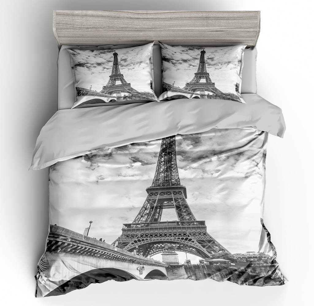 SHOMPE Full Size Bedding Sets Paris Memory Eiffel Tower,3 Piece Duvet Cover Sets with Pillow Shams for Teens Boys Girls,NO Comforter