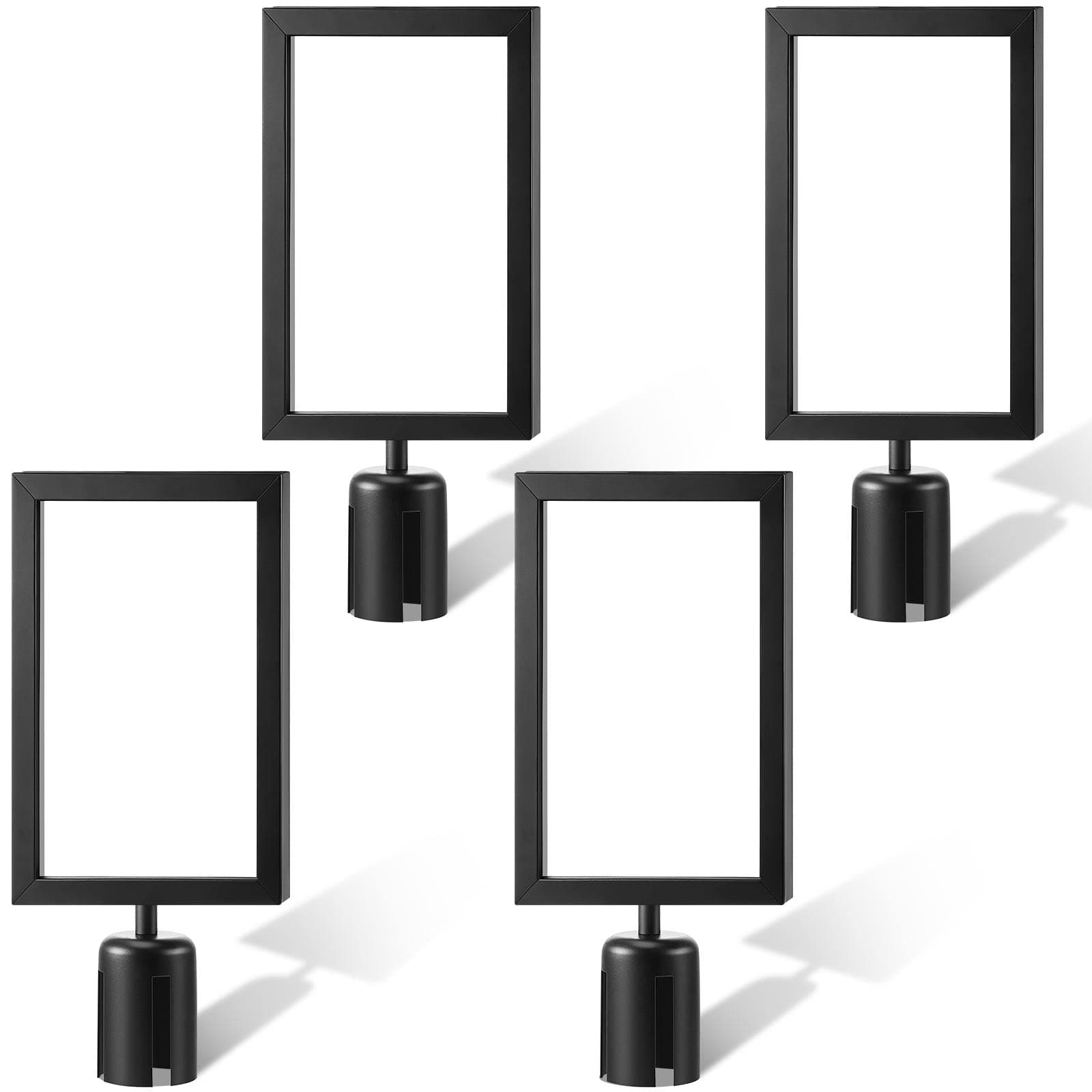 4 Pcs Stanchion Sign Holder Double Sided Sign Frame with Cover Stanchion Top Frames for 8.58 x 12.52 Inches Paper Size for Crowd Control Sentry Stanchions, Black