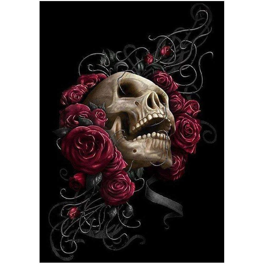 DIY 5D Diamond Painting by Number Kits,Rhinestone Diamond Embroidery Paintings Pictures for Home Wall Decor Rose Skull 11.8x15.7in 1 Pack by LAZODA