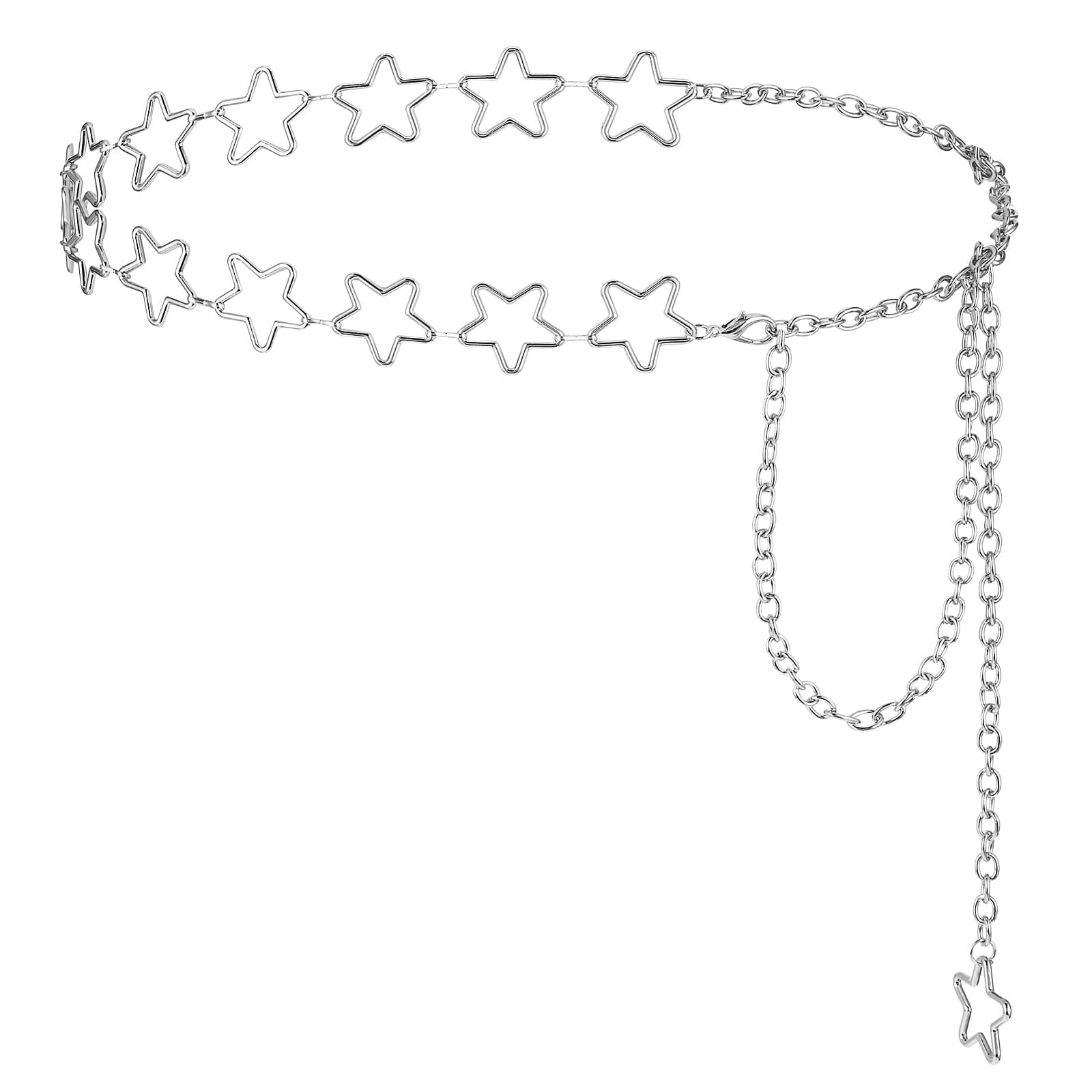 Jeffdad Metal Waist Chain for Women - Star Silver Adjustable Dress Belt - Body Belly Jewelry