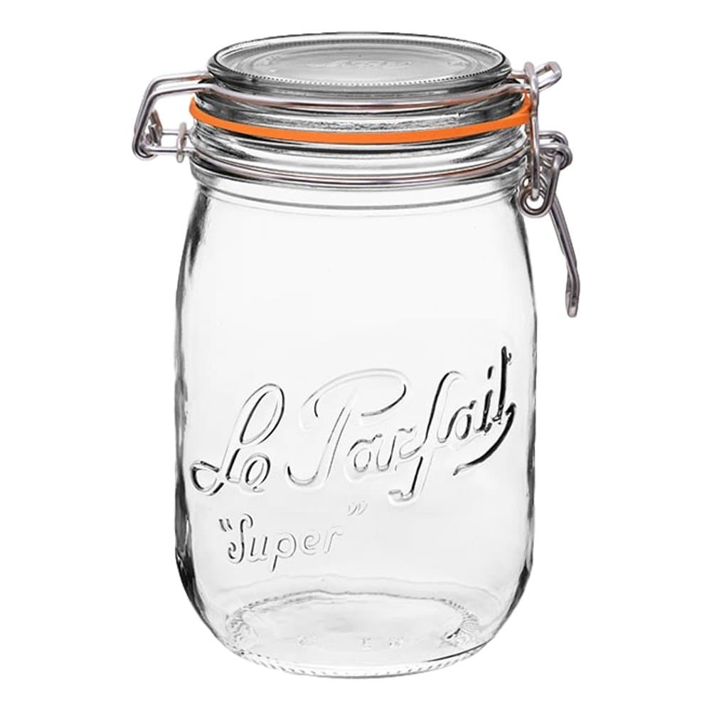Le ParfaitSuper Jar, Canning Jar, 1L French Glass Canning Jar w/Round Body, Glass Jar With Airtight Lid, Canning Jar Wide Mouth, Glass Jar With Lid, Clear Jars, Clear Glass Jars (32oz/Quart, 1 pk)