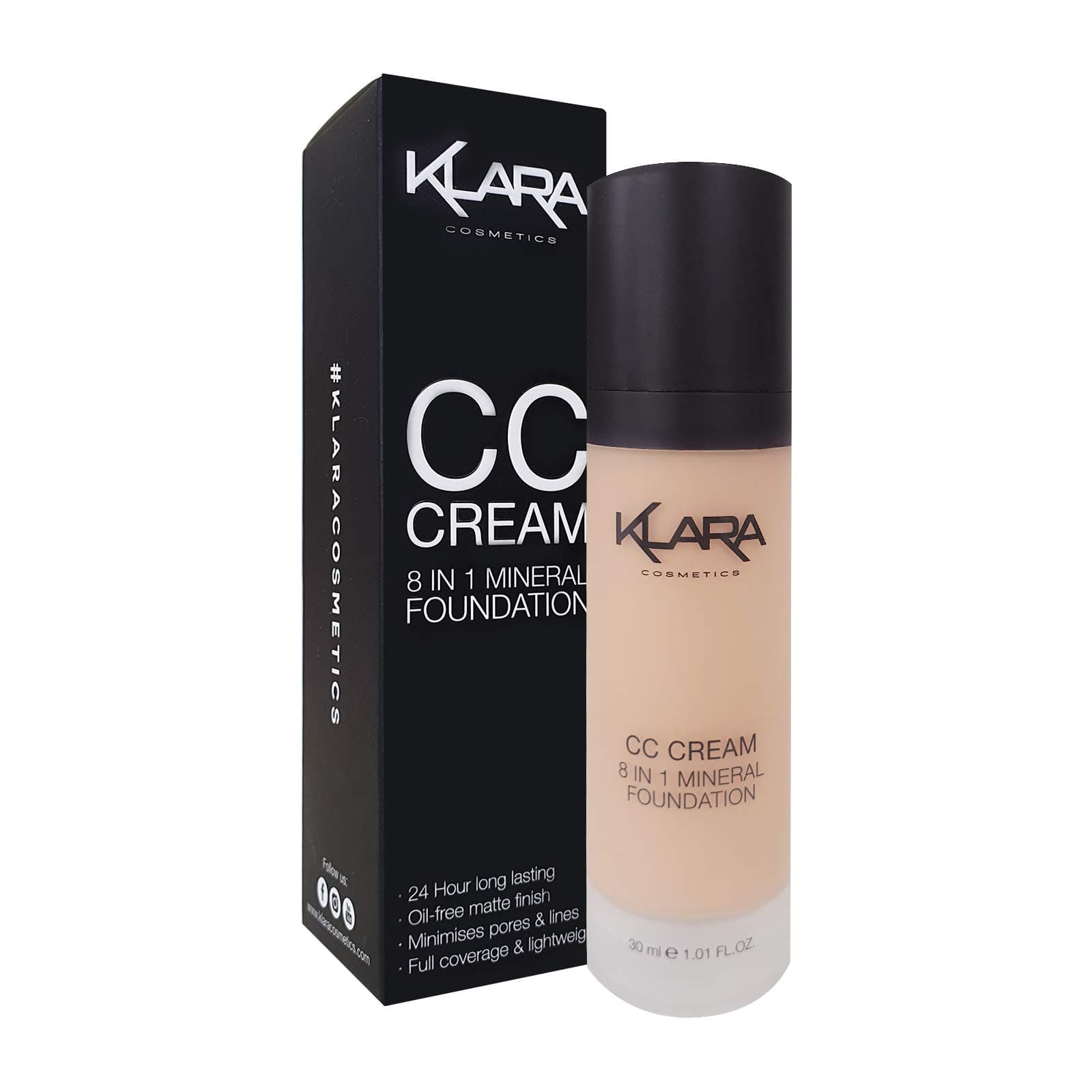 Klara Cosmetics Mineral CC Cream 01 Very Light Matte Foundation Built In Primer Spf 15, 01 Fair Very Light 1.01 Fl Oz