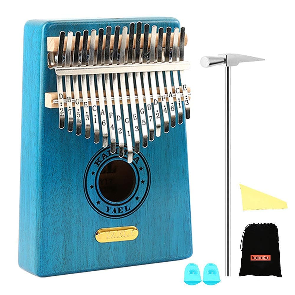 QStyle Kalimba 17 Key Thumb Piano Include Tuning kit Hammer and Study Instruction & Simple Sheet Music Suitable for kids Adult Beginners, Professionals - Perfect Gift (blue)