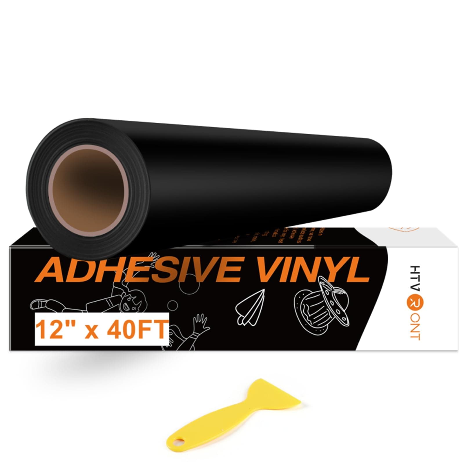 HTVRONT Black Permanent Vinyl, 12" x 40 FT Black Adhesive Vinyl Roll for All Cutting Machine, Silhouette, Cameo Cutters, Signs, Scrapbooking, Craft, Die Cutters