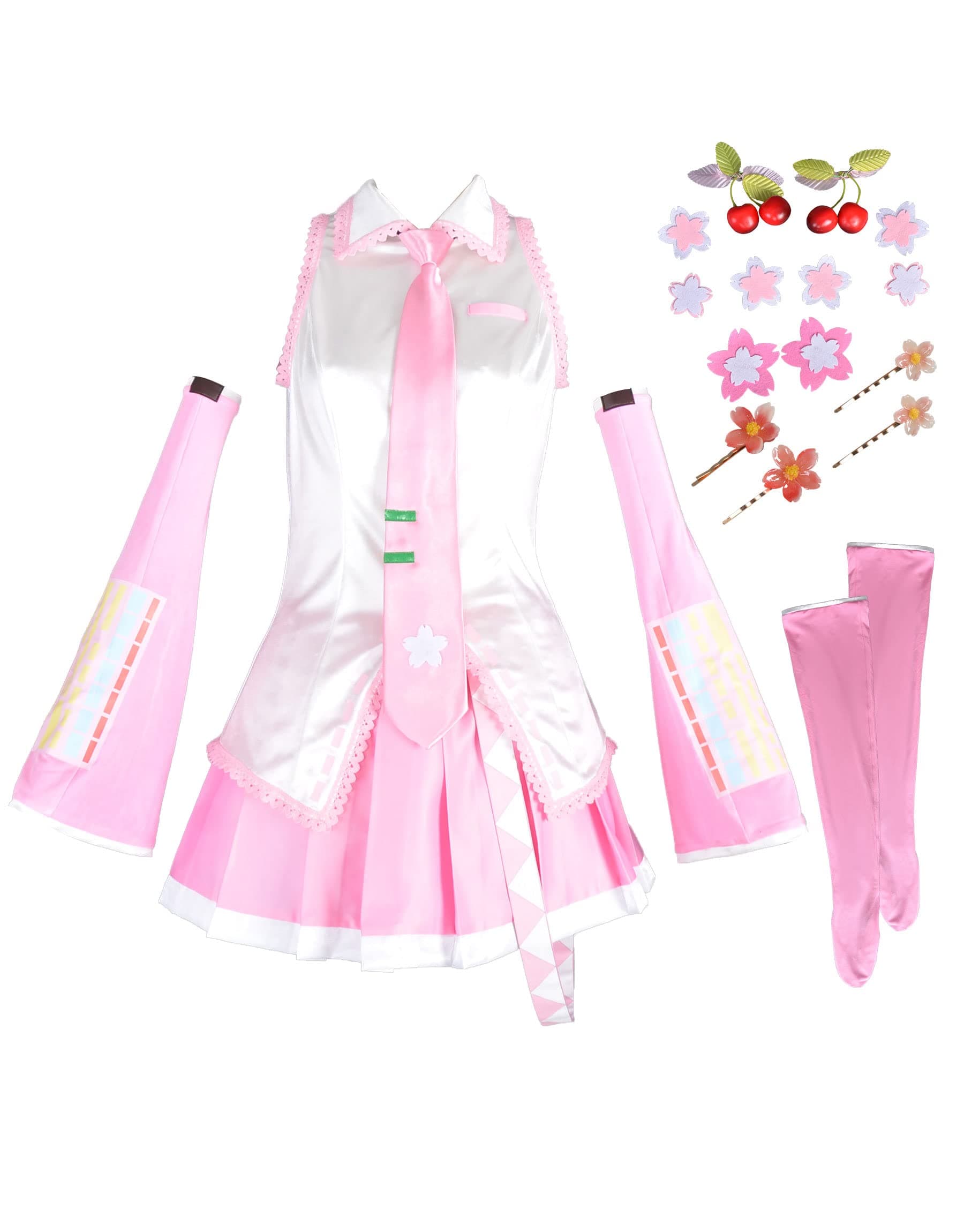 Haikyuu Women Pink Cosplay Dress with Socks Hair Pins Halloween Costume