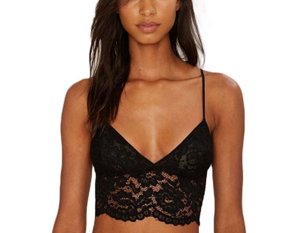 Phillip Flor Women Bralette sweet and sexy Floral Lace Halter Bra Deep V-Neck Fashion Ultra-Thin underwear BLACK 90C