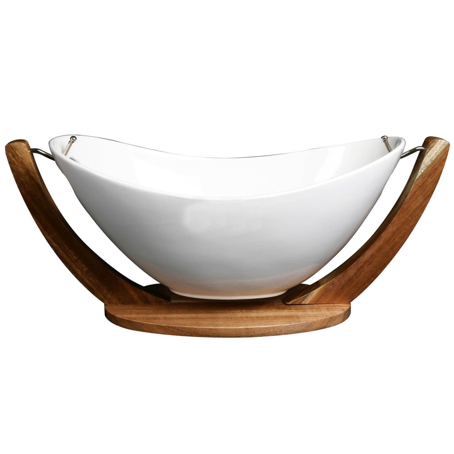 Swinging White Porcelain Fruit Bowl Vegetable Storage On Wood Wooden Stand New