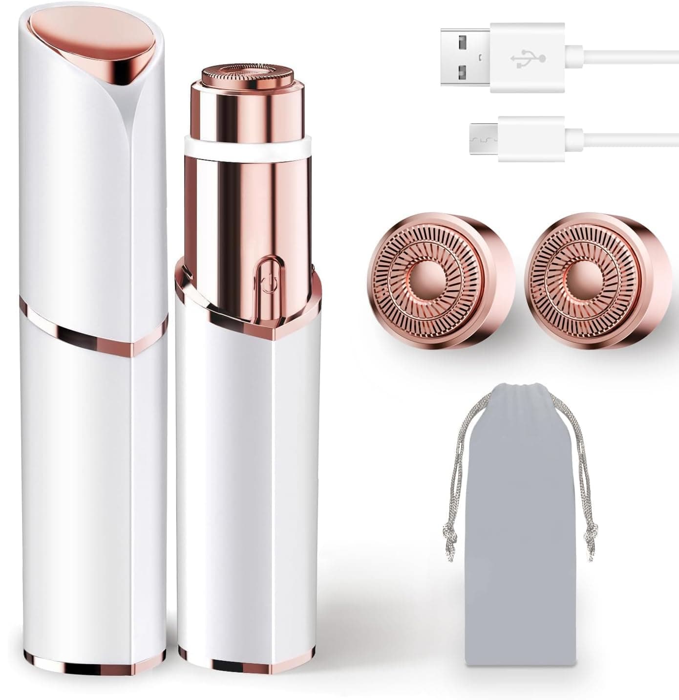 Facial Hair Removal for Women, Electric Rechargeable Painless Hair Remover for Face, Upper Lips, Chin, Peach Fuzz, with LED Light