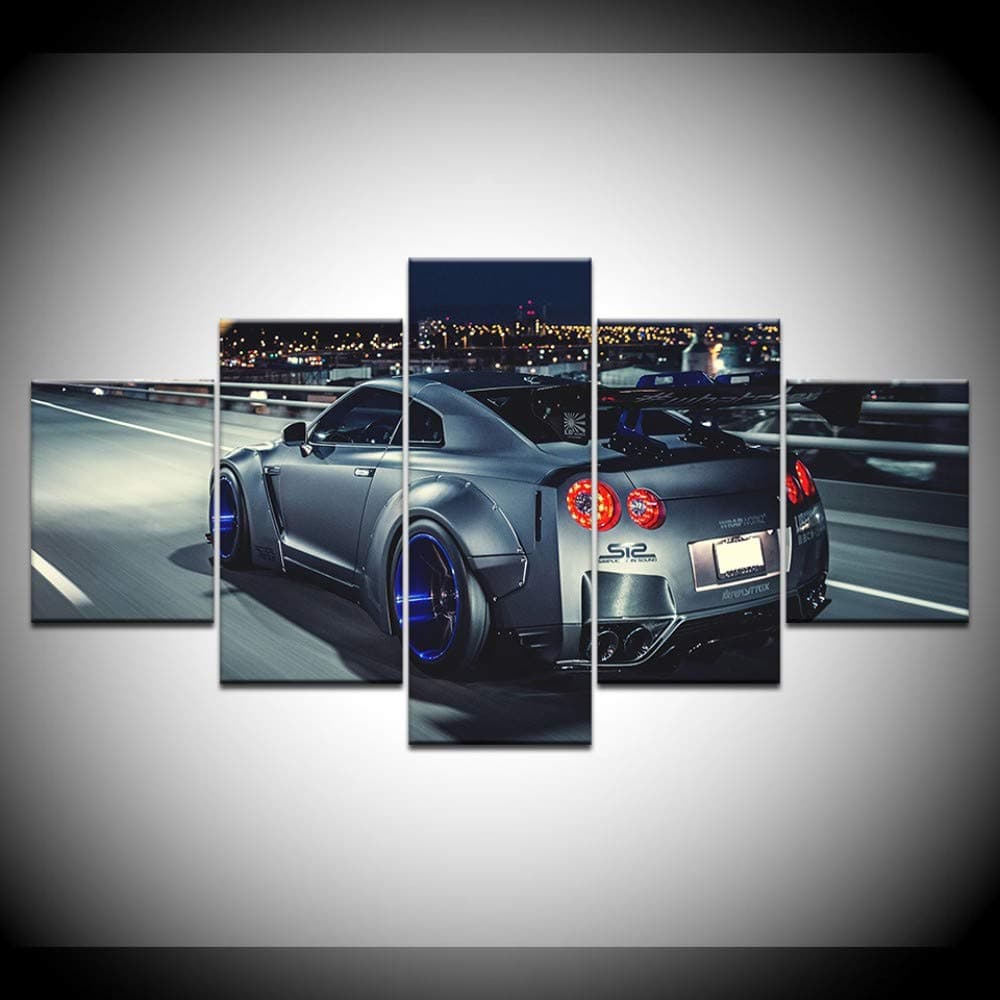 xkkzka Frameless Modular Wall Art Picture Canvas Hd Printed Poster Modern Home Decor 5 Pieces Flashy Nissan Gtr Sports Car Painting -A