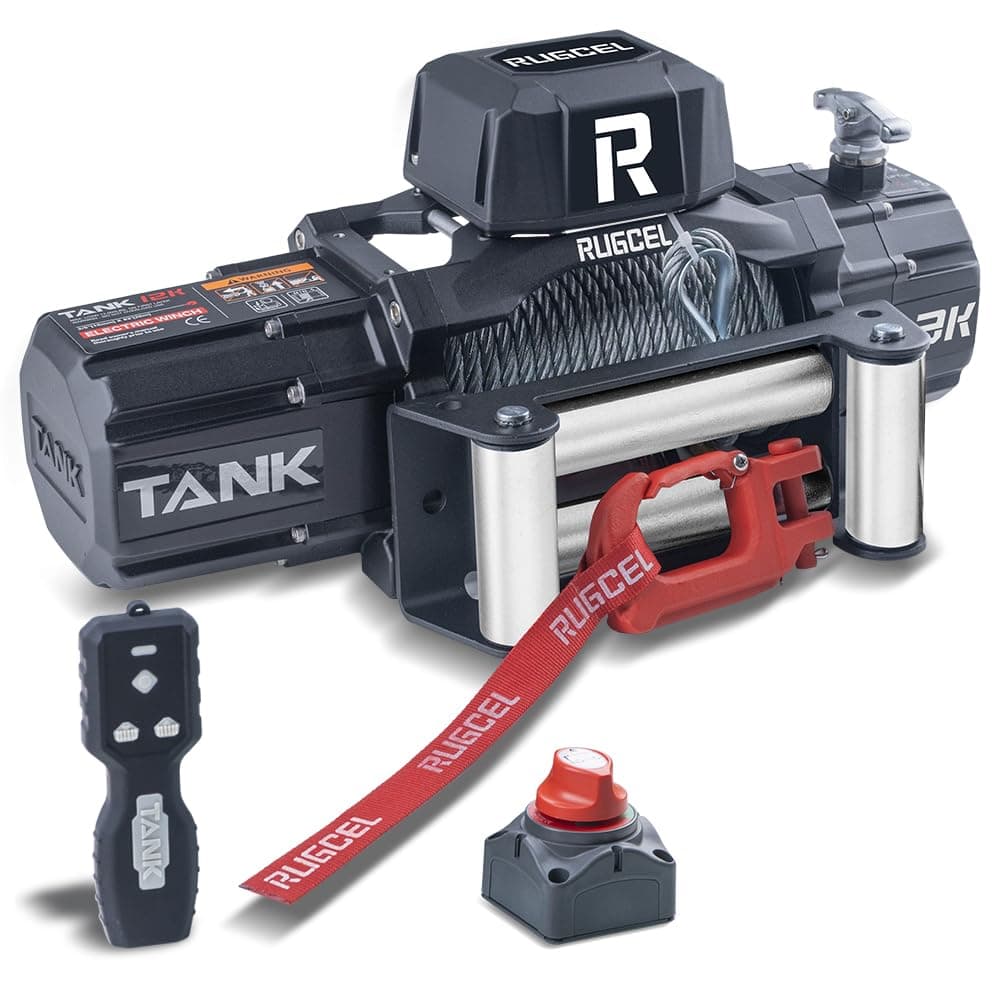 RUGCEL WINCH 13500lb 12V Waterproof Electric Steel Rope Winch with Roller Fairlead,2 in 1 Wireless Remote Control, Wired Control,for Truck SUV, Trailer Winch