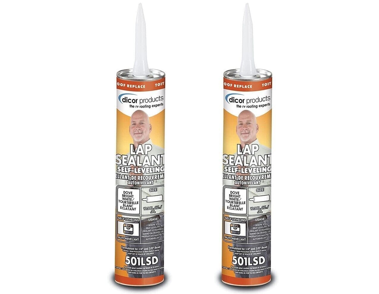 Dicor 501LSD Lap Sealant, Self-Leveling, RV Roof and Repair, Dove (Bright White), 10.3 OZ Tube, Pack of 2
